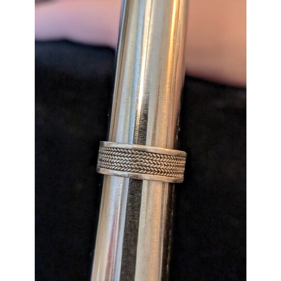 Vintage Signed NF 925 Sterling Silver Wheat Design Unisex Band Ring Size 6.5 - Picture 3 of 8